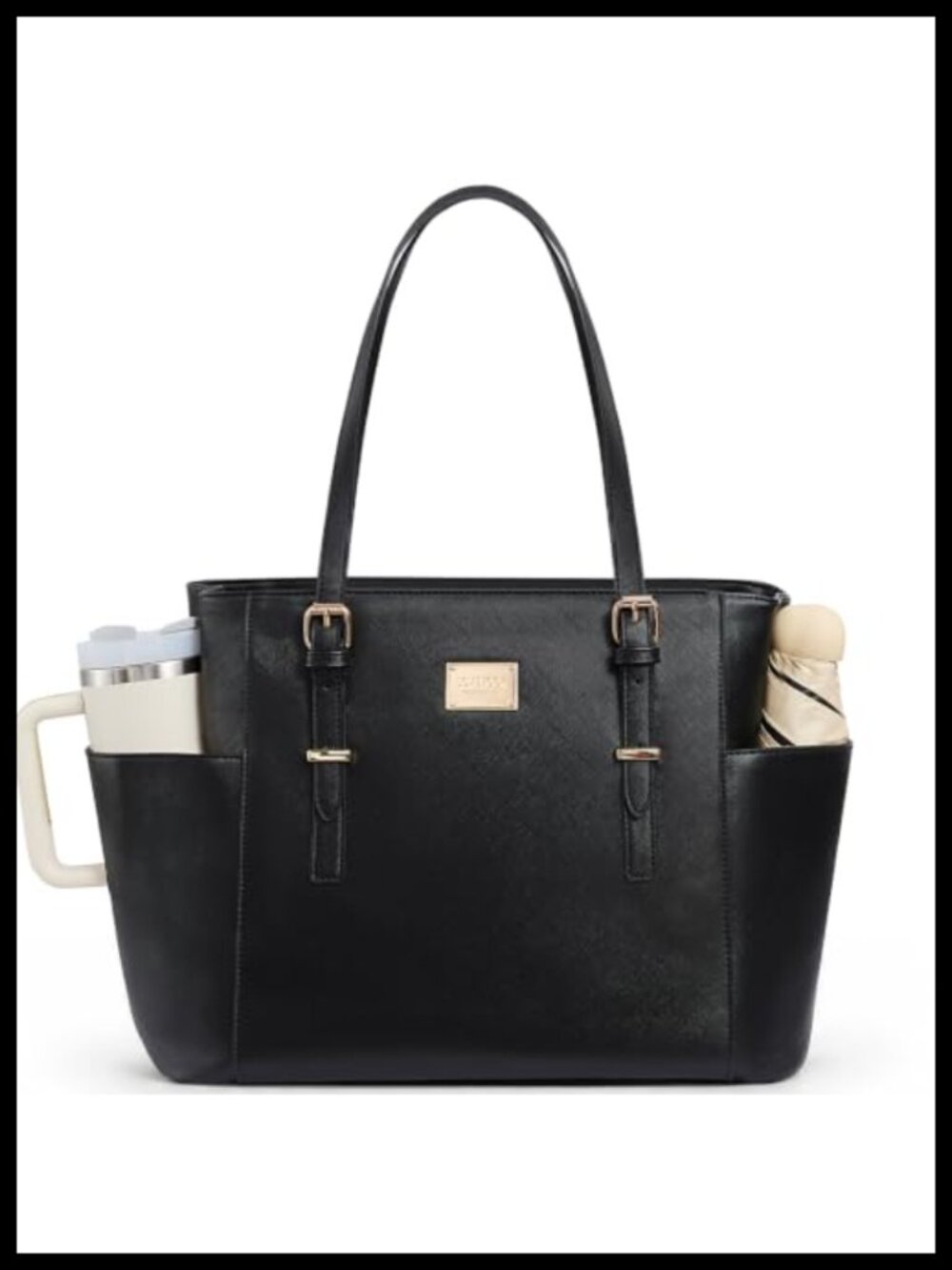 Vintage Leather Laptop Tote for Women with Water Bottle Pocket, 17.3 Inch Work